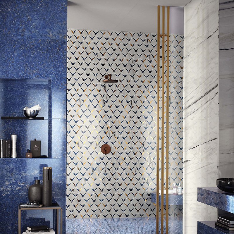 Bathroom Tiles MarvelDream Bianco-Ultramarine Diamond Mosaic